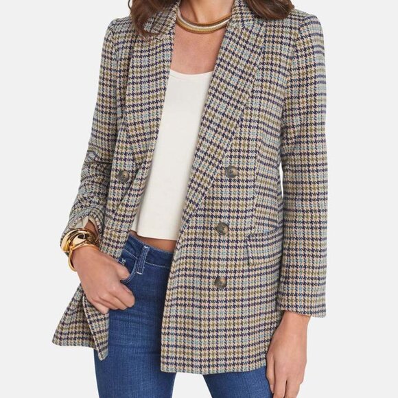 NWT L'Agence Aimee Double-Breasted Boyfriend Blazer Almond Houndstooth 8 - Picture 3 of 8